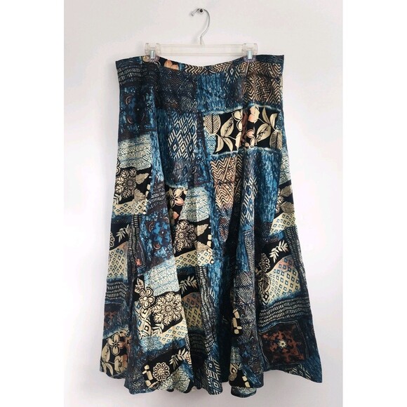 Chicos Maxi Skirt Size 16 XL Knit Long Flowy A-line Blue Beige Patchwork Boho - Picture 2 of 13